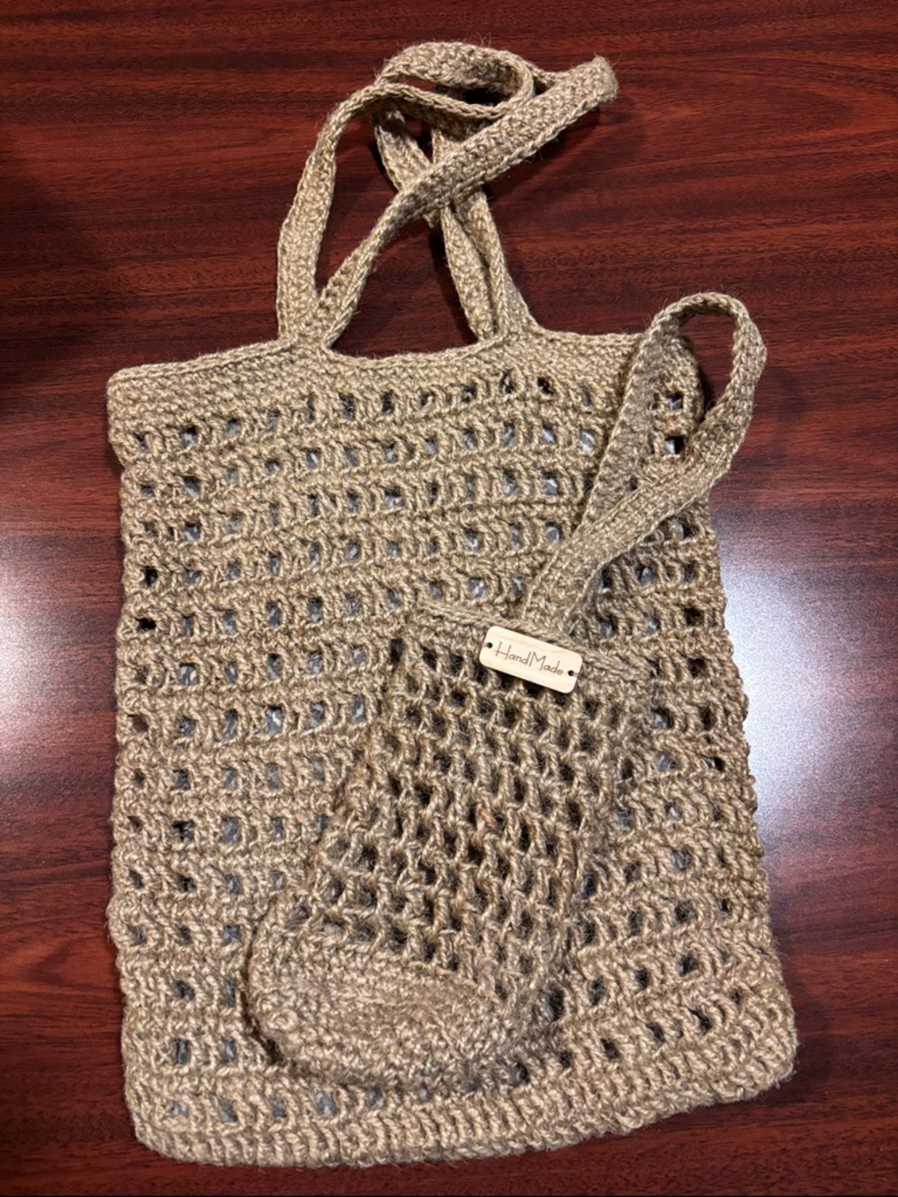 Handmade Crochet Tote Bag in Natural Beige